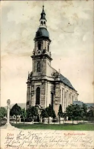 Ak Trier in Rheinland Pfalz, St. Paulinuskirche, Straßenansicht