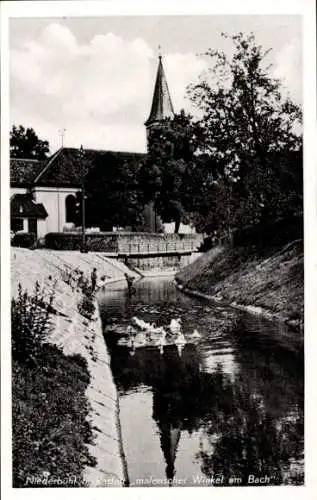 Ak Niederbühl Rastatt im Schwarzwald, Bach, Kirche
