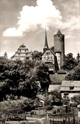 Ak Schlitz im Vogelsbergkreis, Hinterburg, Fachwerkgiebel ehem. Rentnerei