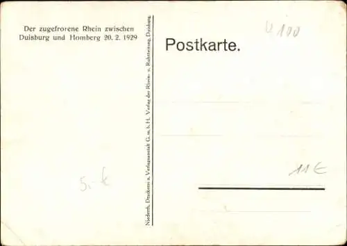 Ak Homberg Duisburg im Ruhrgebiet, zugefrorener Rhein 1929, Brücke