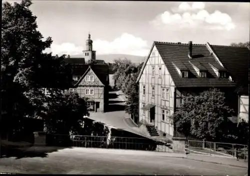 Ak Bebra an der Fulda Hessen, Teilansicht, Kirchturm, Fachwerkhäuser