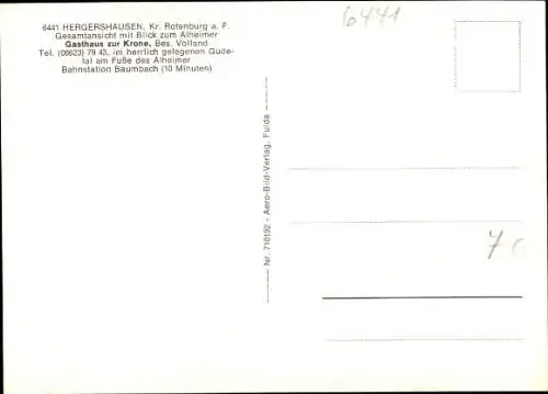 Ak Hergershausen Alheim in Hessen, Totalansicht, Gasthaus zur Krone