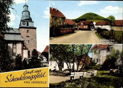 Ak Schenklengsfeld in Hessen, Landeckerberg, Schlossruine, Teilansichten, Kirchturm