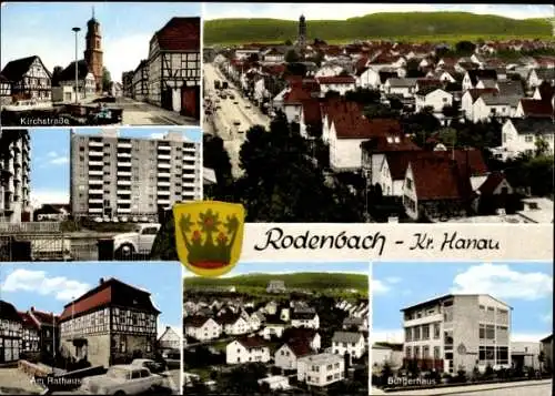 Ak Niederrodenbach Rodenbach in Hessen, Teilansicht, Wappen, Rathaus, Bürgerhaus