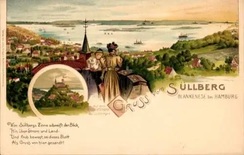 Litho Hamburg Altona Blankenese, Süllberg, Haake, Borstel, Harburg, Elbbrücke