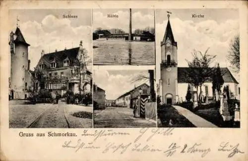 Ak Schmorkau Neukirch Sachsen, Schloss, Mühle, Kirche