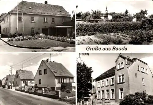 Ak Bauda Großenhain Sachsen, Teilansichten, Kirche, Straßenansicht