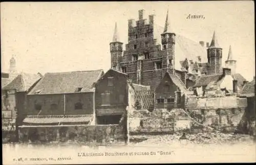 Ak Anvers Antwerpen Flandern, L'Ancienne Boucherie, ruines du Gana