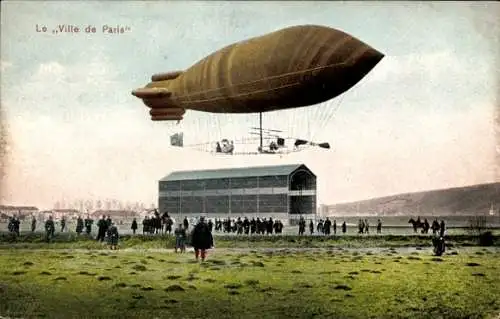 Ak Französisches Luftschiff Ville de Paris, Luftschiffhalle