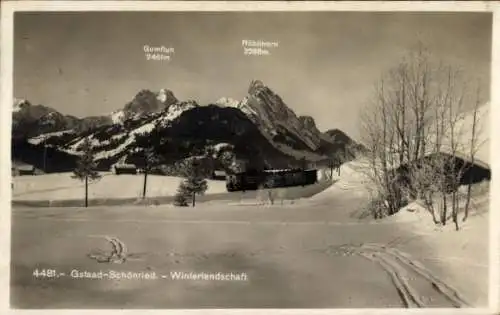 Ak Gstaad Schönried Kanton Bern, Winterlandschaft, Gumfluh, Rüblihorn