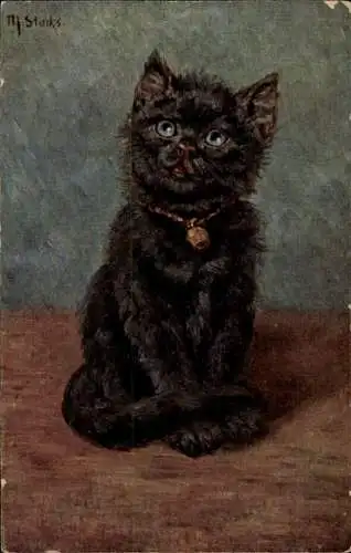 Künstler Litho Stocks, Schwarze Katze, Glocke