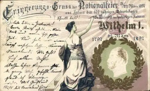 Präge Litho Nationalfeier, 100-jähriger Geburtstag Kaiser Wilhelm I 1897