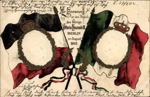 Präge Ak Kaiser Wilhelm II., König Vittorio Emanuele III von Italien, Besuch in Berlin 1902
