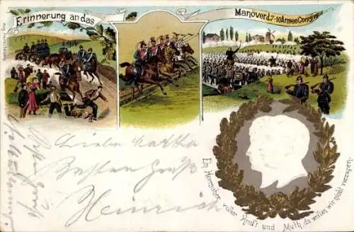 Präge Litho Manöver des 7-10 Armee Corps 1898, Kaiser Wilhelm II., Kaiserin Auguste Viktoria