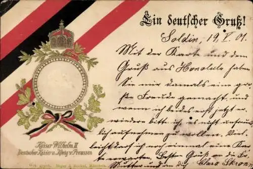 Präge Ak Ein deutscher Gruß, Kaiser Wilhelm II., Eichenlaub