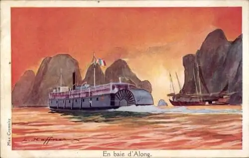 Künstler Ak Haffner, L., En baie d'Along, Ligue Maritime et Coloniale, LMC