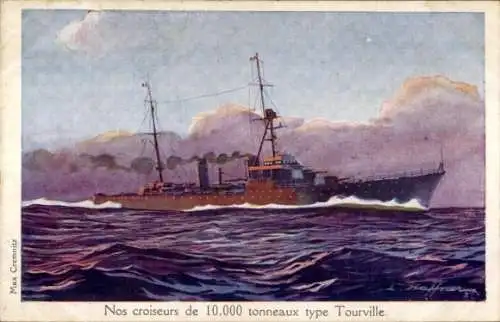 Künstler Ak Haffner, Französisches Kriegsschiff, Typ Tourville