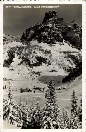 Ak Colfosco Corvara in Badia Südtirol, Sass Songher, Winterpanorama