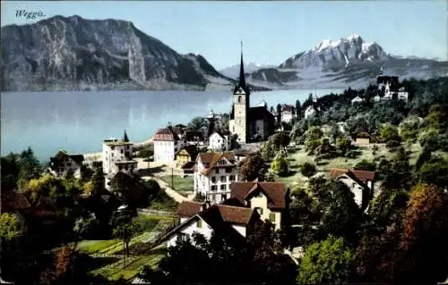 Ak Weggis Kt. Luzern Schweiz, Vierwaltstättersee, Pilatus