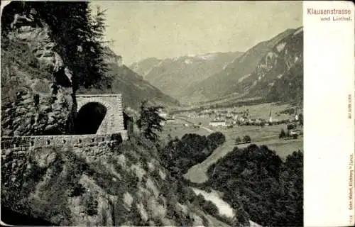 Ak Linthal Glarus Kanton Glarus Schweiz, Klausenstrasse, Tunnel, Panorama