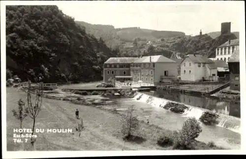 Ak Esch Sauer Luxemburg, Vue de l'Hotel du Moulin, Blick auf Hotel, Wehr