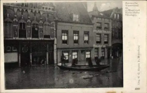 Ak Vlissingen Zeeland Niederlande, Überschwemmung am 12. März 1906, kleinerer Markt