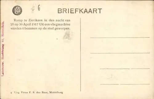 Ak Zierikzee Zeeland, Völlig zerstörte Häuser in der St. Domusstraat 1917, Kriegszerstörung1. WK