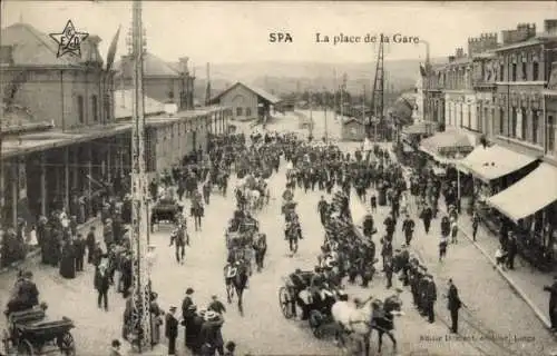 Ak Spa Wallonien Lüttich, Place de la Gare, Bahnhofsplatz