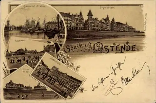 Litho Oostende Oostende West-Vlaanderen, Deich, Königspalast, Rathaus