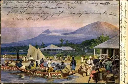 Künstler Ak Victoria Viktoria Kamerun, Strand, Boote