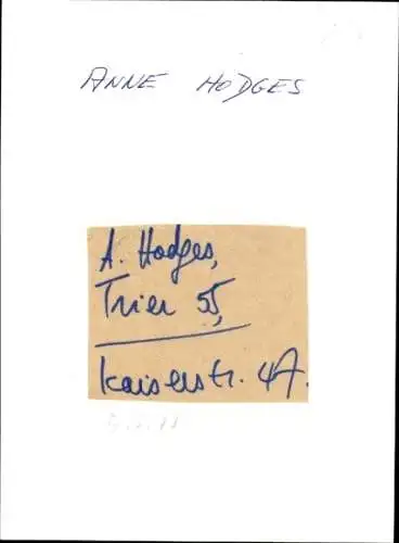 Ak Schauspielerin Anne Hodges, Portrait, Autogramm