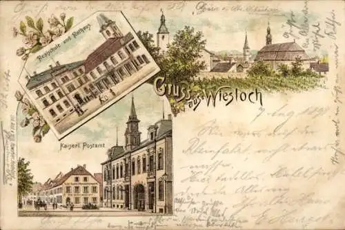 Litho Wiesloch in Baden, Postamt, Realschule, Rathaus