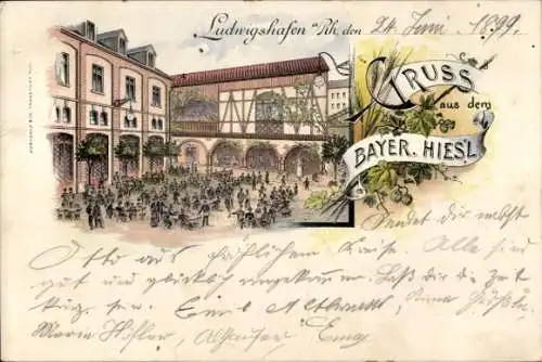 Litho Ludwigshafen am Rhein, Gastwirtschaft Bayer. Hies´l
