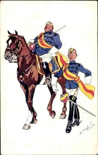 Künstler Ak Schönpflug, Fritz, Zwei Husaren, Degen, Pferd, BKWI 842 4