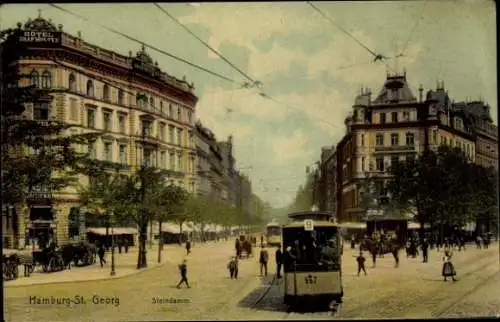 Ak Hamburg Mitte Sankt Georg, Steindamm, Straßenbahn