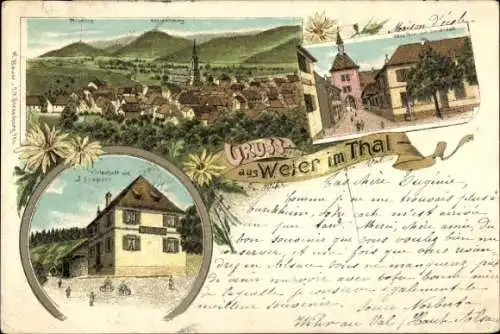 Litho Wihr-au-Val Elsass Haut Rhin, Gesamtansicht, Wirtschaft, Alter Turm