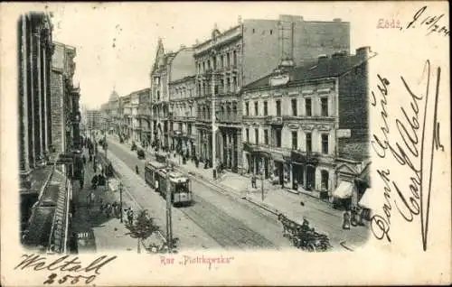 Ak Łódź Lodz Lodsch Polen, Piotrkowska Straße, Straßenbahn