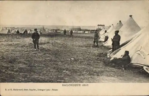 Ak Thessaloniki Griechenland, Französisches Soldatenlager, Zelte, 1916