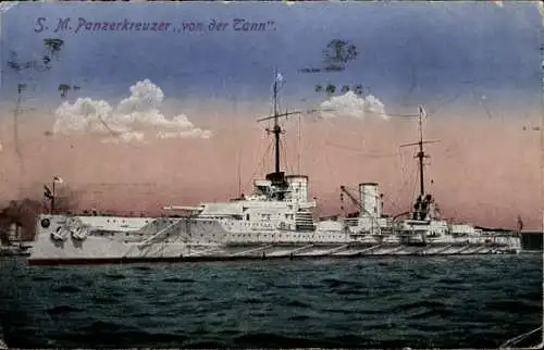 Ak Deutsches Kriegsschiff, SMS Von der Tann, Panzerkreuzer, Kaiserliche Marine