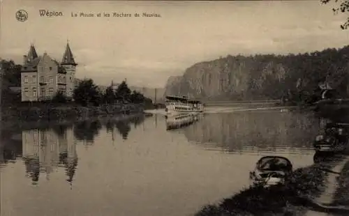 Ak Wepion sur Meuse Namur Wallonien, La Meuse et les Rochers de Neuviau