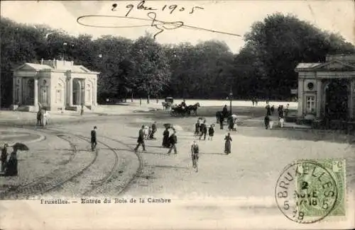 Ak Brüssel, Eingang zum Bois de la Cambre, Verkehr