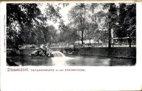 Ak Düsseldorf am Rhein, Tritonengruppe an der Königsbrücke