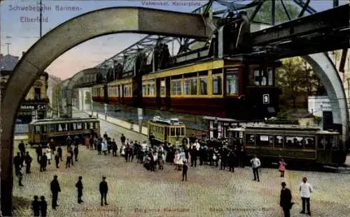 Ak Vohwinkel Wuppertal, Schwebebahn 9 Barmen Elberfeld, Kaiserplatz, Straßenbahn, Cafe