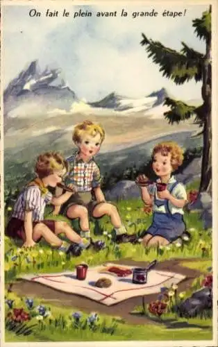 Künstler Ak Kinder beim Picknick, Gebirge