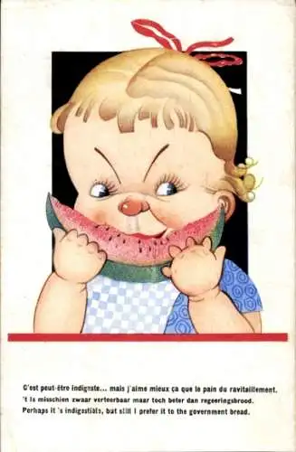 Künstler Ak Mädchen isst eine Wassermelone