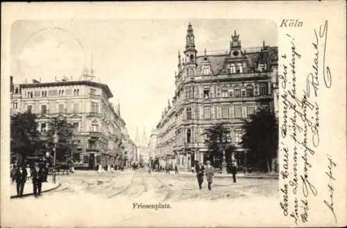 Ak Köln am Rhein, Friesenplatz, Passanten, Kutsche, Domtürme