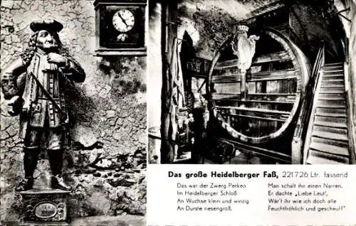 Ak Heidelberg am Neckar, Großes Heidelberger Fass, Perkeo, Gedicht