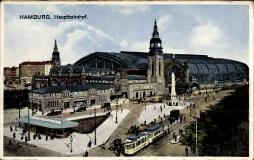 Ak Hamburg Mitte Sankt Georg, Hauptbahnhof, Straßenbahn