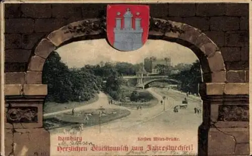 Präge Wappen Passepartout Ak Hamburg Mitte St. Pauli, Kersten Miles Brücke