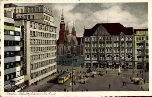 Ak Wrocław Breslau Schlesien, Blücherplatz, Rathaus